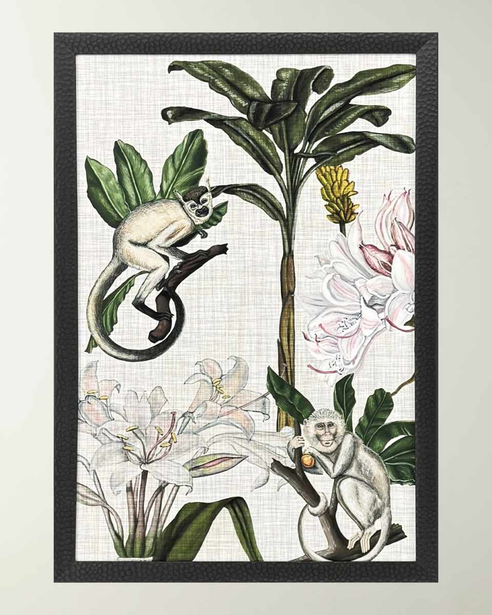 "Monkey on Linen II" Framed Giclee on Paper